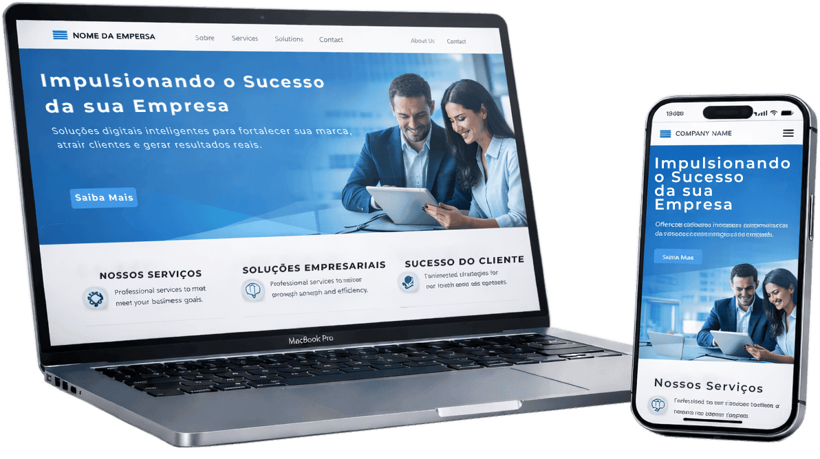 Mockup de site institucional responsivo desenvolvido pela Tupitec